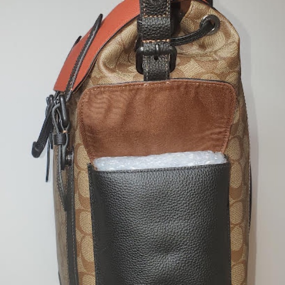 NWT COACH Signature Hudson Backpack in Colorblock Canvas Khaki/ Terracotta - Picture 11 of 14